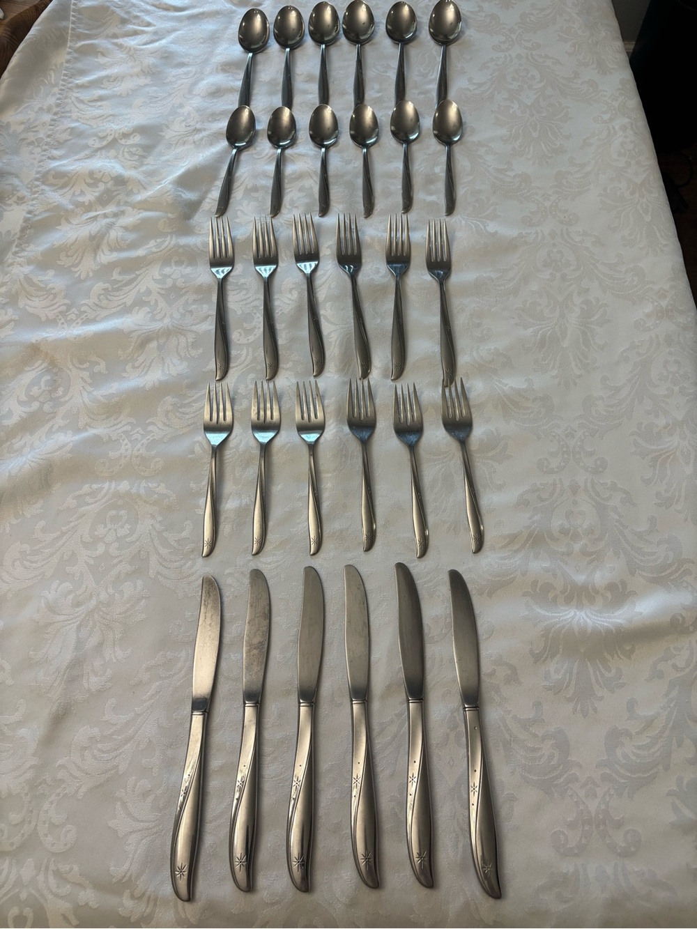 MCM Oneida Twin Star Silverware 30 piece set vintage atomic flatware